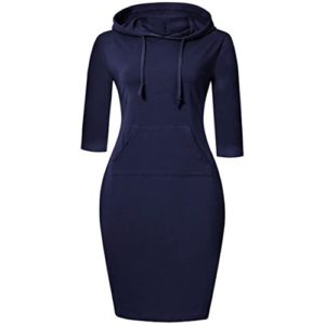 Hoodie Dress 3/4 Sleeves Navy Blue