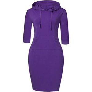 Hoodie Dress 3/4 Sleeves Purple