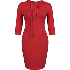 Hoodie Dress 3/4 Sleeves Red