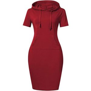 Hoodie Dress Short Sleeves Red