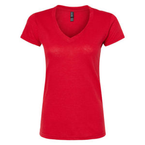 Women V-neck T shirt Dark Red