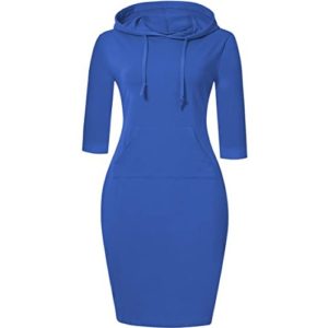 Hoodie Dress 3/4 Sleeves Royal Blue