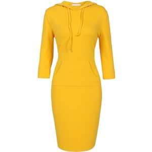 Hoodie Dress 3/4 Sleeves Yellow