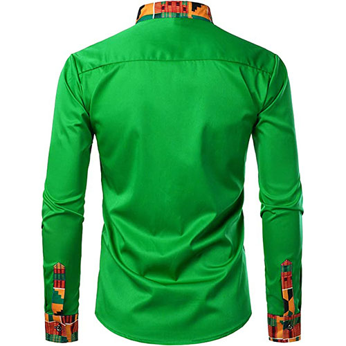 Men Ankara Long Sleeve Shirt Green - Image 2