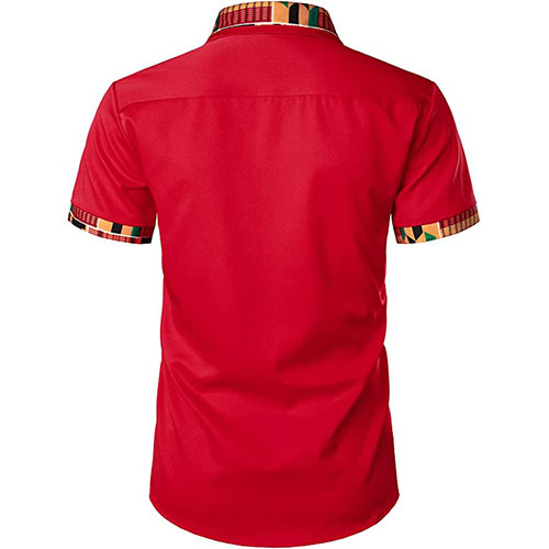 Ankara Men's Shirt Short Sleeves Red - Image 2