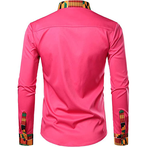 Men Ankara Long Sleeve Shirt Pink - Image 2